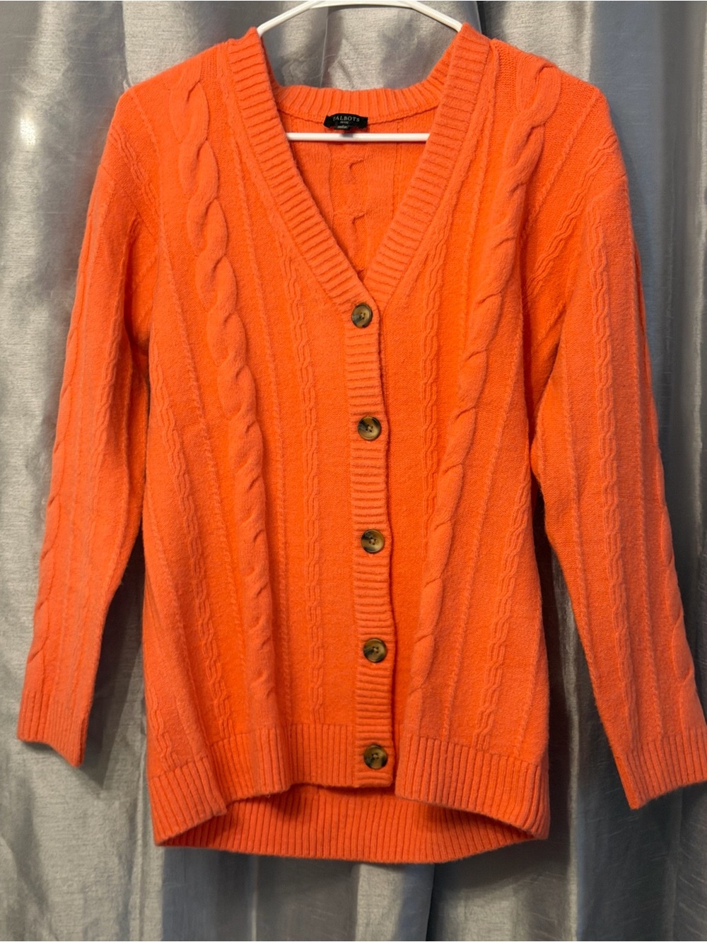 Talbots Bright Orange Cable-Knit Button Cardigan